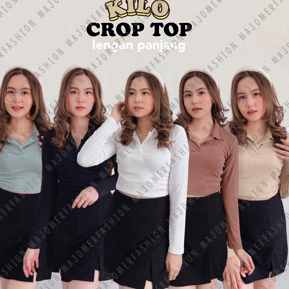 HARGA SPESIAL MAJOMER ® | KILO CROP TOP LENGAN PANJANG - CROP TOP V KERAH RIB POLO SHIRT - KAOS WANI