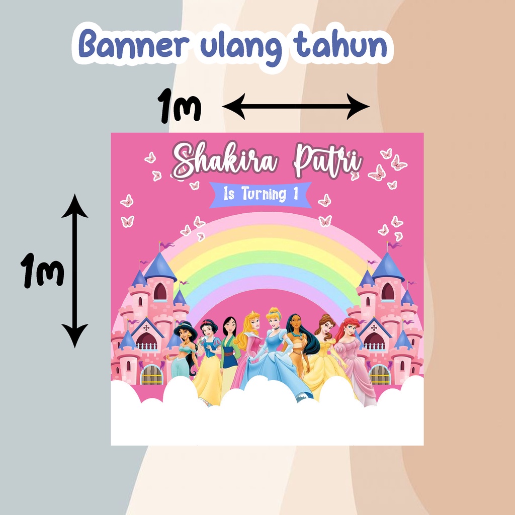 CETAK BANNER ULANG TAHUN PRINCESS 1X1