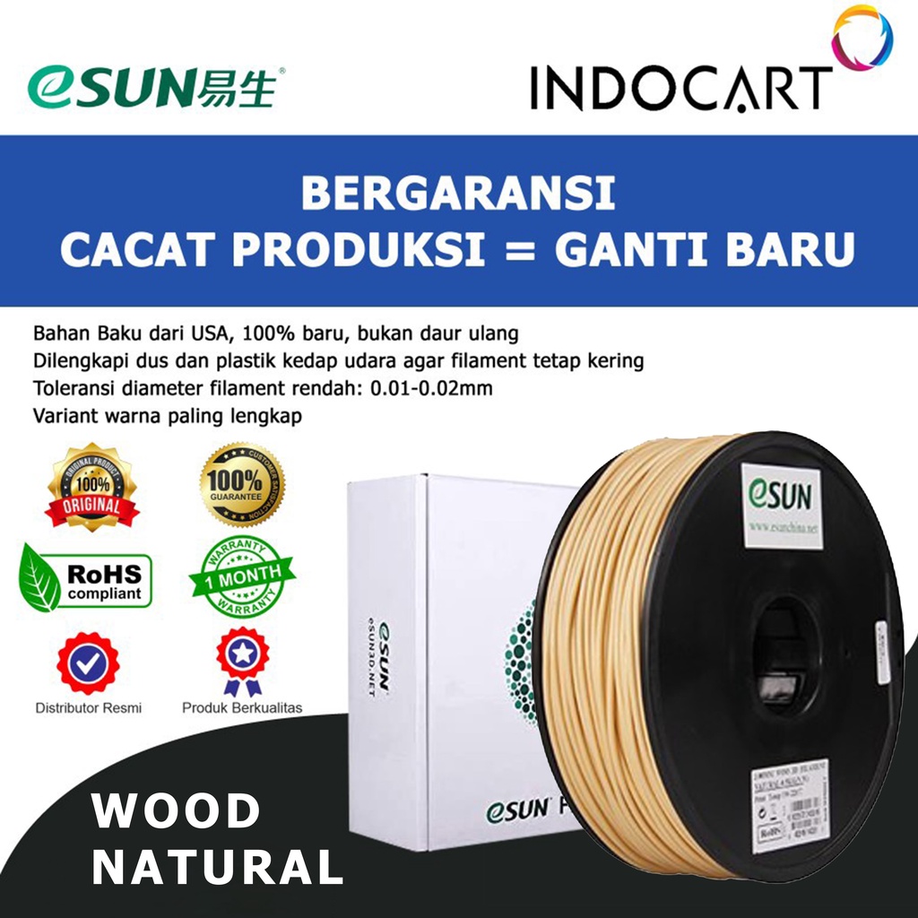 INDOCART Tinta Filamen 3D Printer Filament eSUN Wood Natural 1.75mm