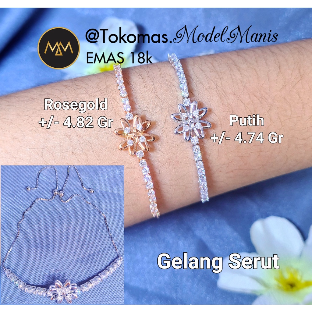 Gelang serut love listring emas putih rosegold 750 kadar 17k