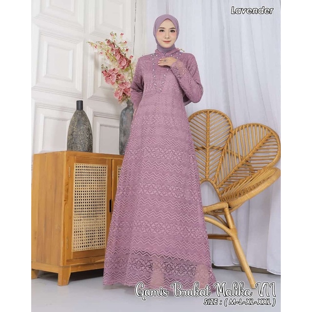 Permata Olshop / Gamis Kebaya Busui Brukat Malika ZK / Kebaya Gamis Payet Modern / Gamis Kondangan / Gamis Lebaran