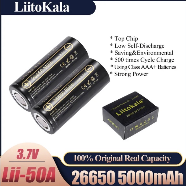 BATTERY LiitoKala Lii-50A 26650 BATERAI Li-ion- 5000MAH, 3.7V RECHARGEABLE ORIGINAL