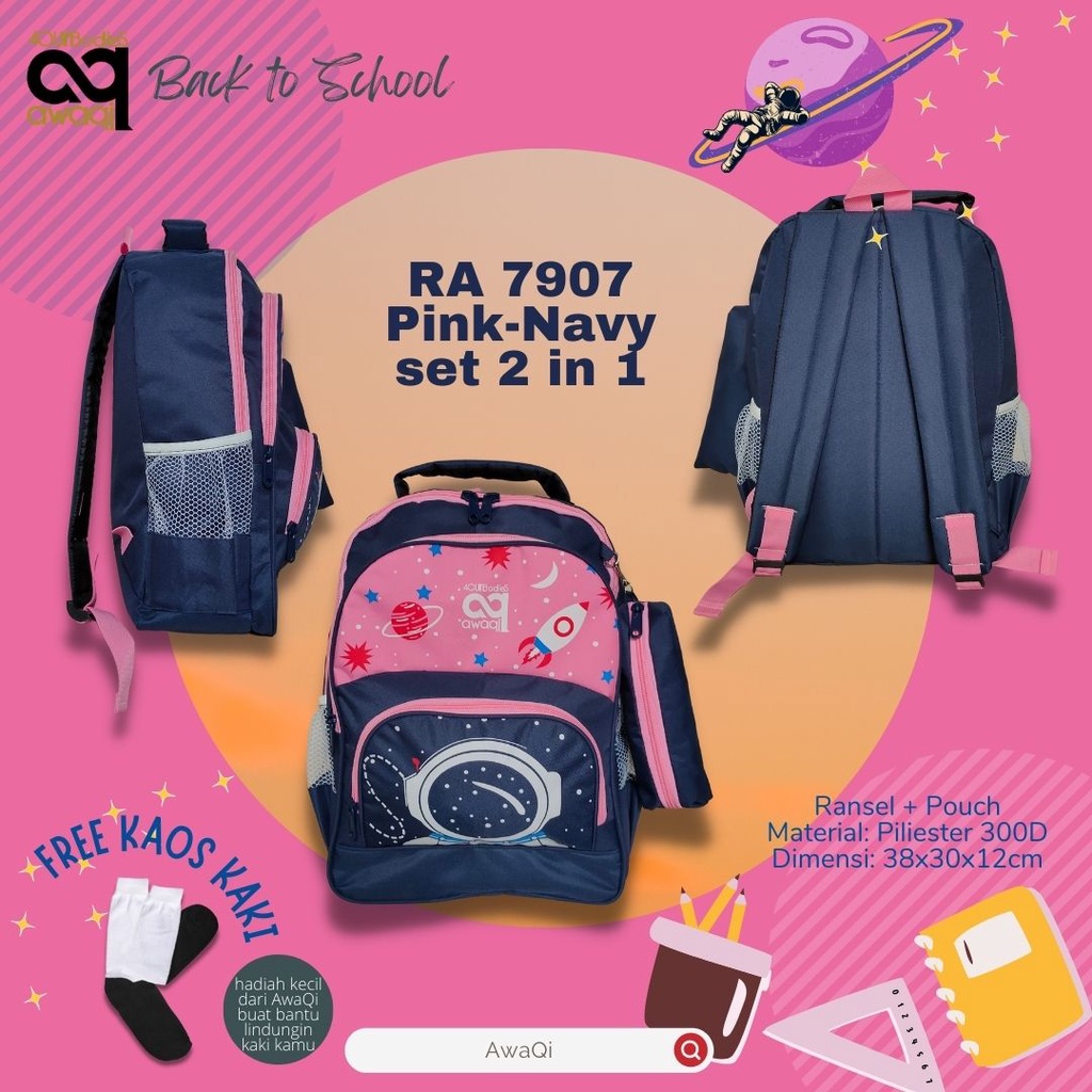 ORIGINAL AWAQI Tas Ransel Sekolah Anak Laki Laki Dan Perempuan Backpacker Tas bahu Full set Anak Cewek Cowok Paud TK SD Usia 4 5 6 7 8 9 10 Tahun Karakter kartun Lucu Dinosaurus Astronot Bahan Kualitas Premium Import Model Kekinian Terbaru Bisa COD 2023