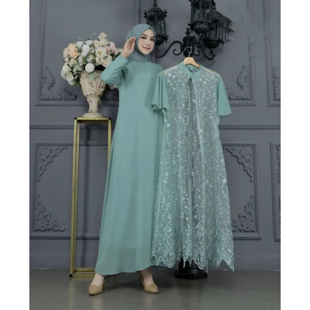 TIFANY DRESS inner outer tulle bordir terpisah / baju lebaran / kondangan / lamaran / wisuda / bridesmaids / couple / gamis remaja