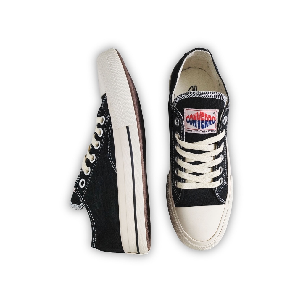 Sneakers Casual Skateboard Converro Ethnic Low Black Pria Wanita Low Hitam Natural Sepatu Kanvas Pria