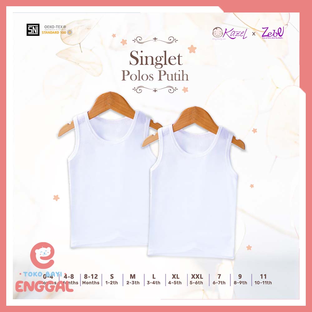 Kazel Singlet Bayi Anak Polos Putih Unisex