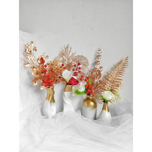 Paket Hemat Vas Keramik Dan Bunga Gold Emas Estetik Aesthetic Dekorasi Hiasan Ruang Tamu Kamar Murah