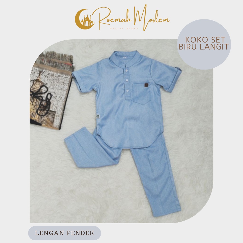 Salim_Moslem Baju Koko Anak Laki-laki Lengan Pendek Warna Biru Langit