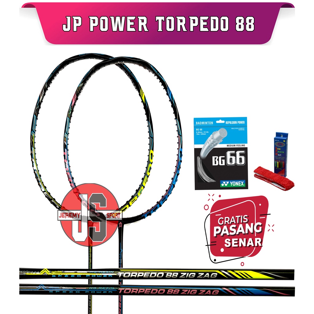 Raket Badminton - Bulutangkis JP Power Torpedo 88 Zig Zag Original 35 LBS