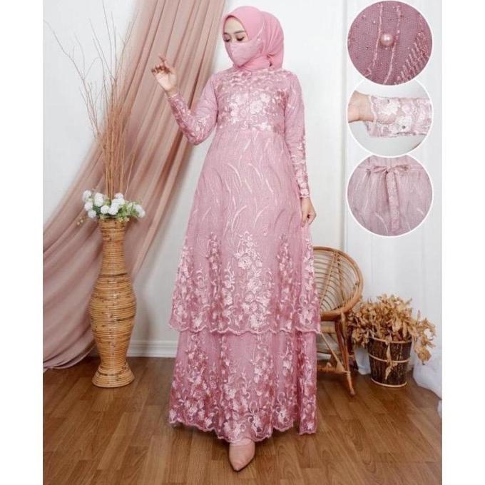 gamis busui tile tingkat/gamis full brukat/gamis brukat pesta