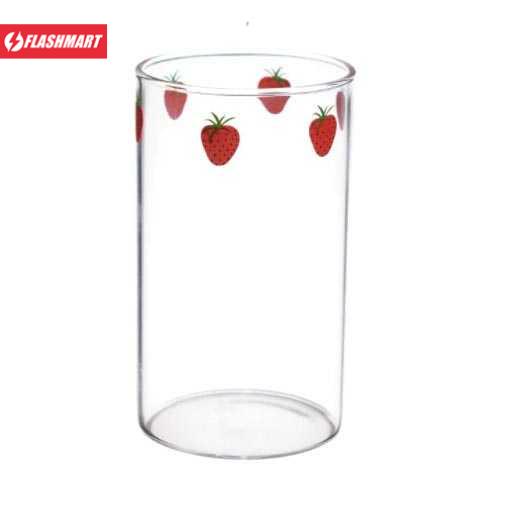 Flashmart Gelas Jus Susu Strawberry Borosilicate dengan Sedotan 285ml - SR753