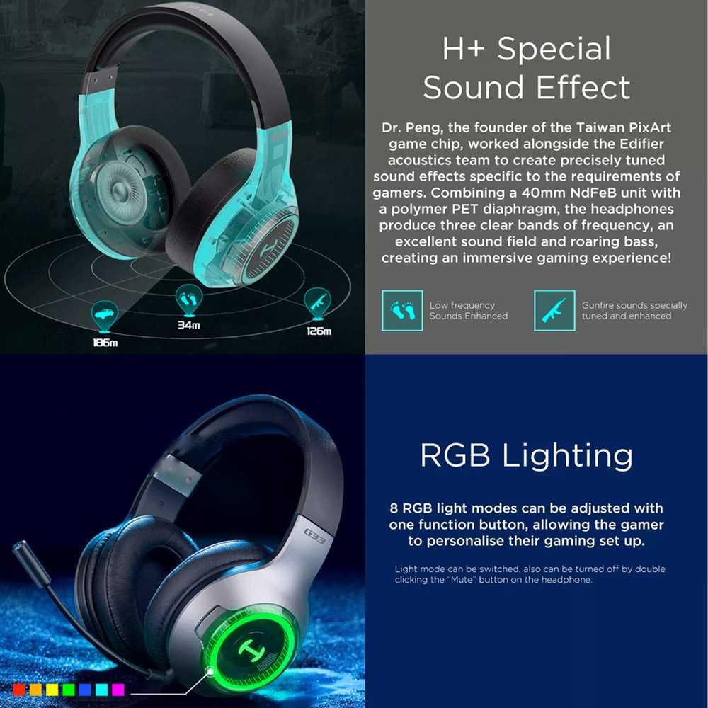 Edifier Hecate Low Latency Bluetooth Gaming Headphone Headset - G33BT - Gray