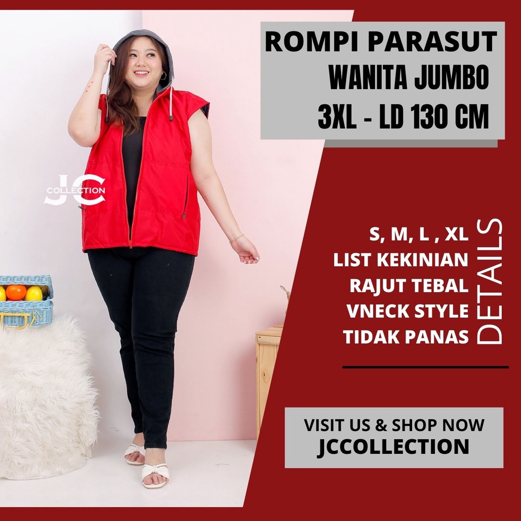 Rompi Wanita Parasut Jumbo Hoodie dan Kantong / Vest Motor Unisex JCCollections