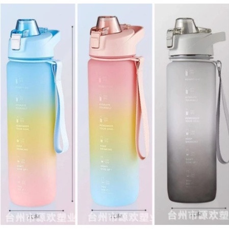 IKILOSHOP Botol Motivasi Minum Air Viral  1 Liter Penanda Waktu Gradasi Rainbow