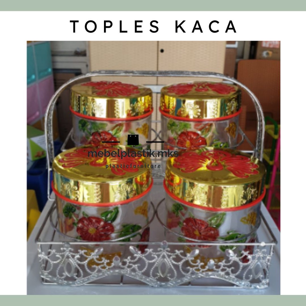 Toples Kue Set Isi 4 - Toples Lebaran Set - Toples Kaca - Toples Beling Set - Toples Nastar