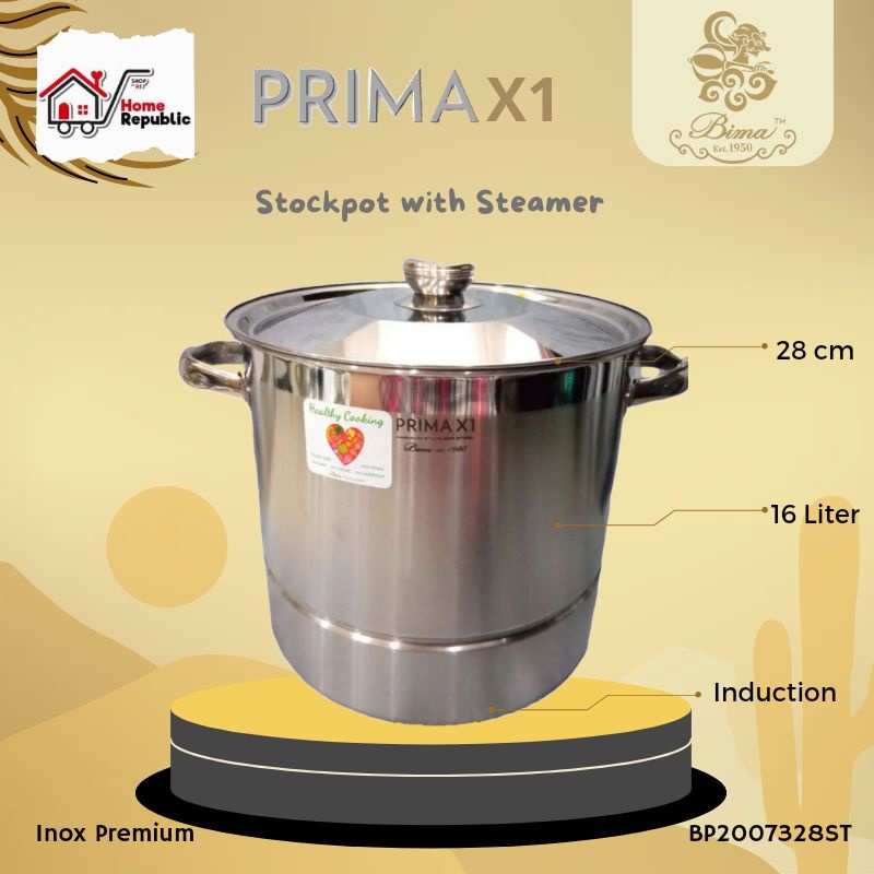 PANCI BIMA PRIMA HIGHPOT STOCKPOT STEAMER 28CM BP2007328ST PANCI BAHAN STAINLESS STEEL