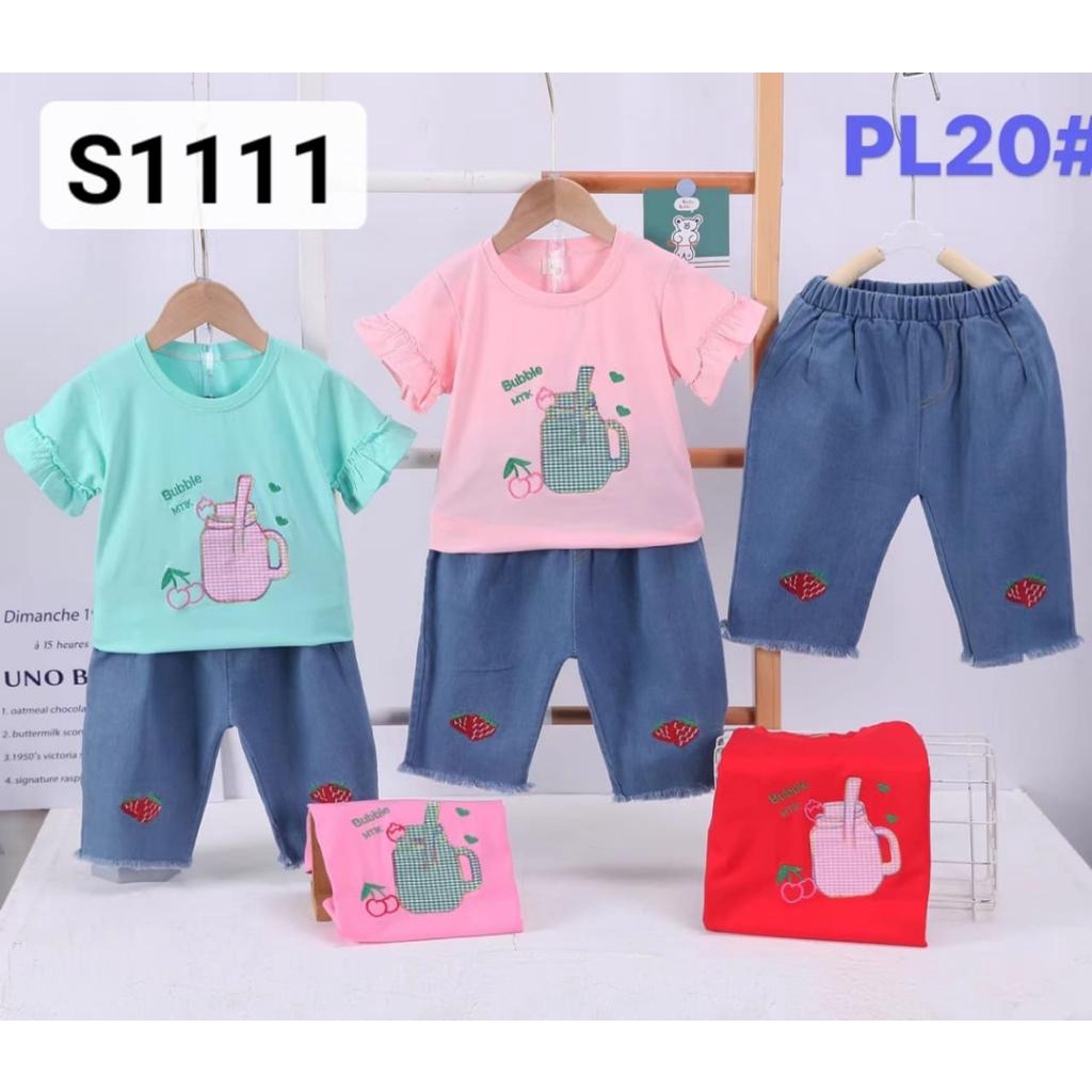 NEW Baju Anak Perempuan Import/Setelan Anak Cewek Celana Jeans dan Kaos Lengan Pendek 6 BULAN-3 Tahun