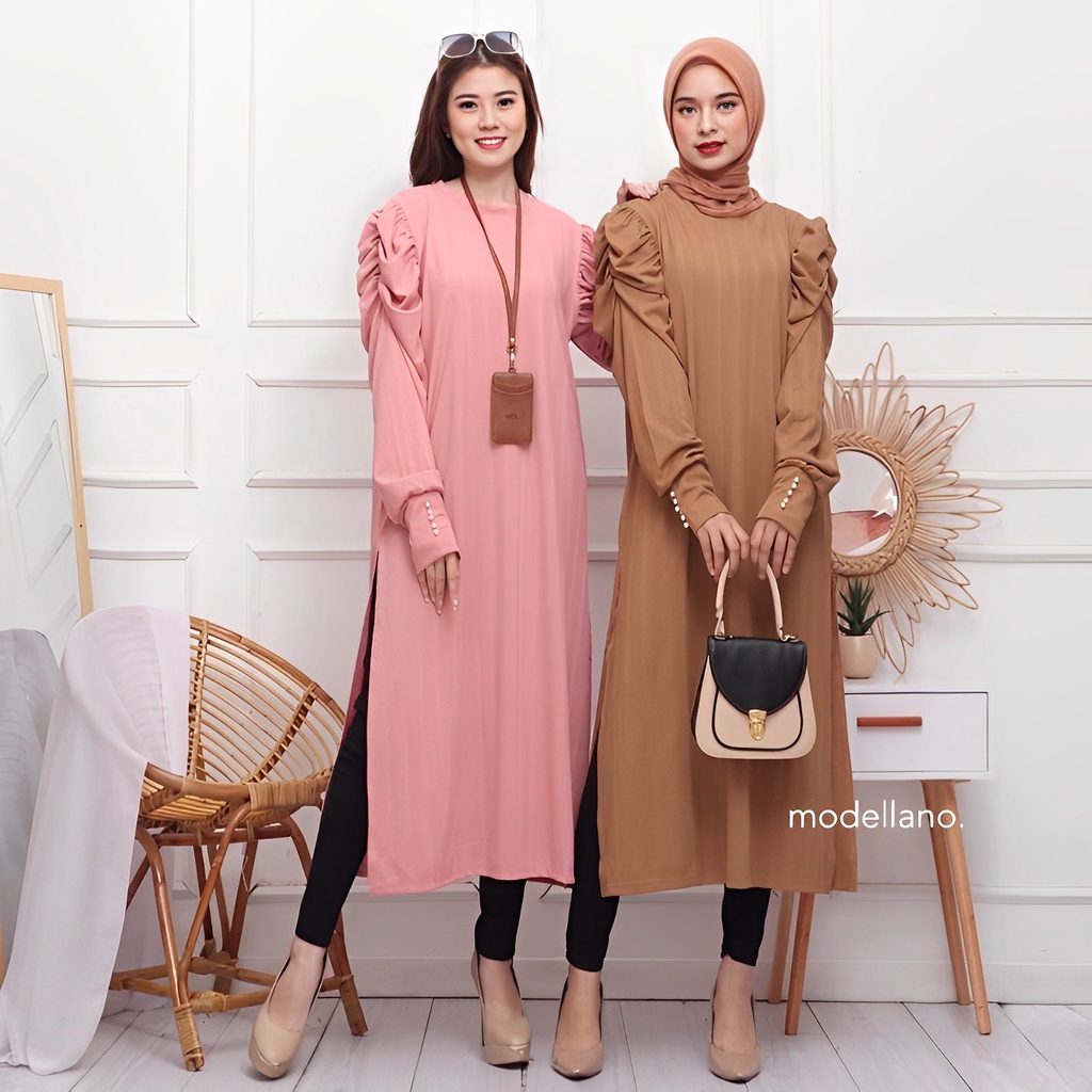 DUTA FASHION | TUNIK BALON 2 POLOS TANGAN MUTIARA JUMBO XXL MELAR CANTIK ADEM GROSIR MODELLANO