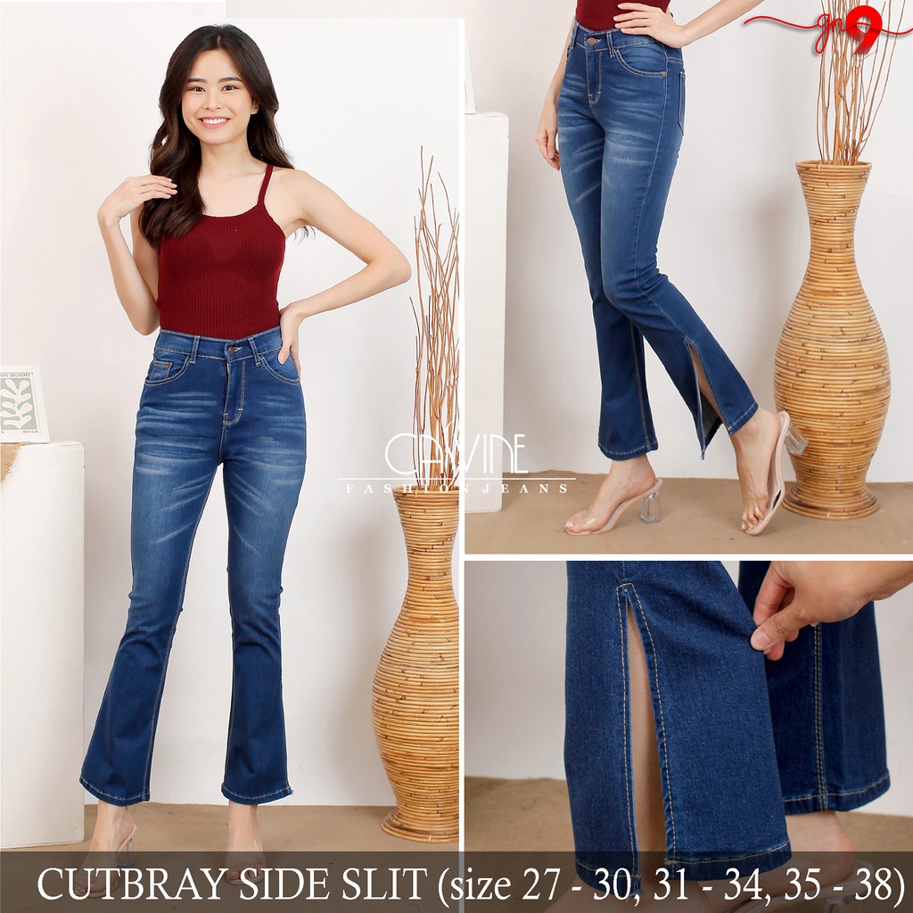 CASVINEJEANS | Celana Jeans Cutbray Wanita Side Slit Bigsize Jumbo Belah Samping Boot Cut Bawah Mom Jeans