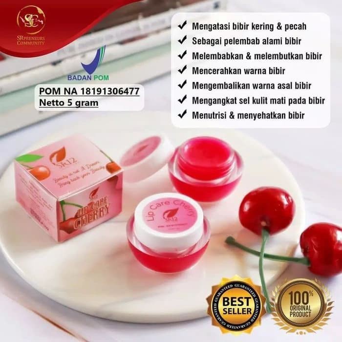 Lipcare Cherry SR12 BPOM Atasi Bibir Kering Pecah Pelembab Alami Bibir Mengembalikan Warna Alami Bibir