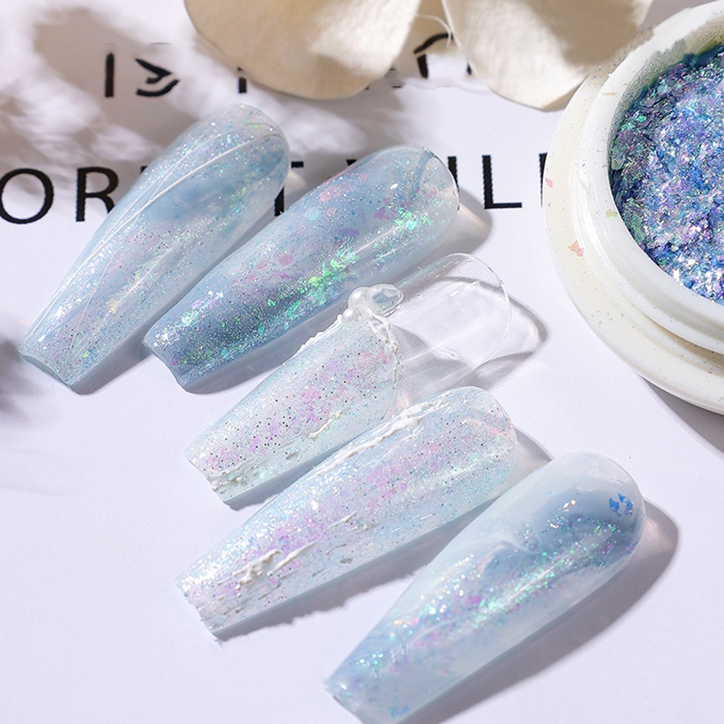 Manikur Glitter aman Portabel Permukaan Mengkilap Payet Edelweiss Nail Art