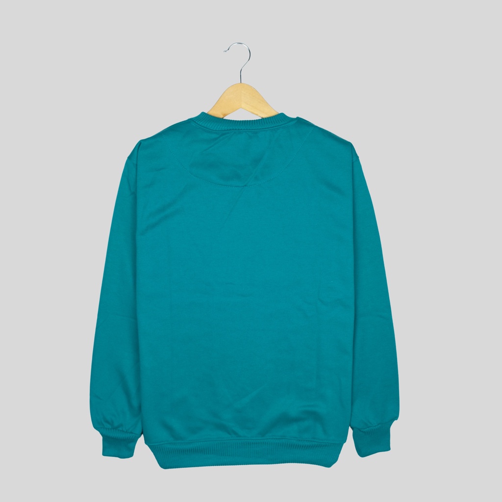 Sweater Pria Crewneck Polos WNTRN Cowok Cewek Suiter Krunek Sweatshirt Oversize Warna Tosca Lengan Panjang Unisex Pria Wanita