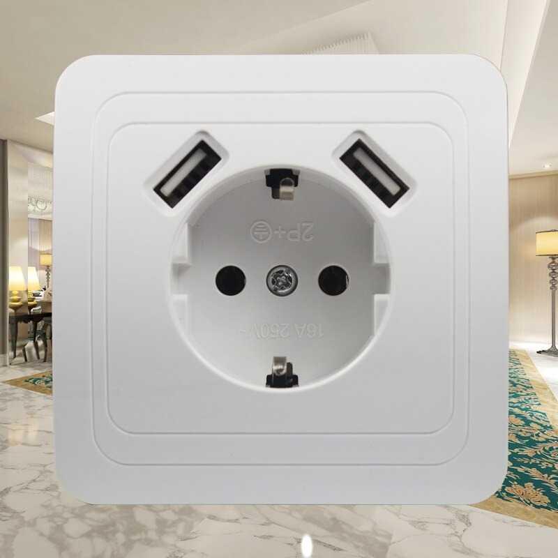 Stop Kontak Dinding USB Soket Listrik Square Wall Socket - B001 - White