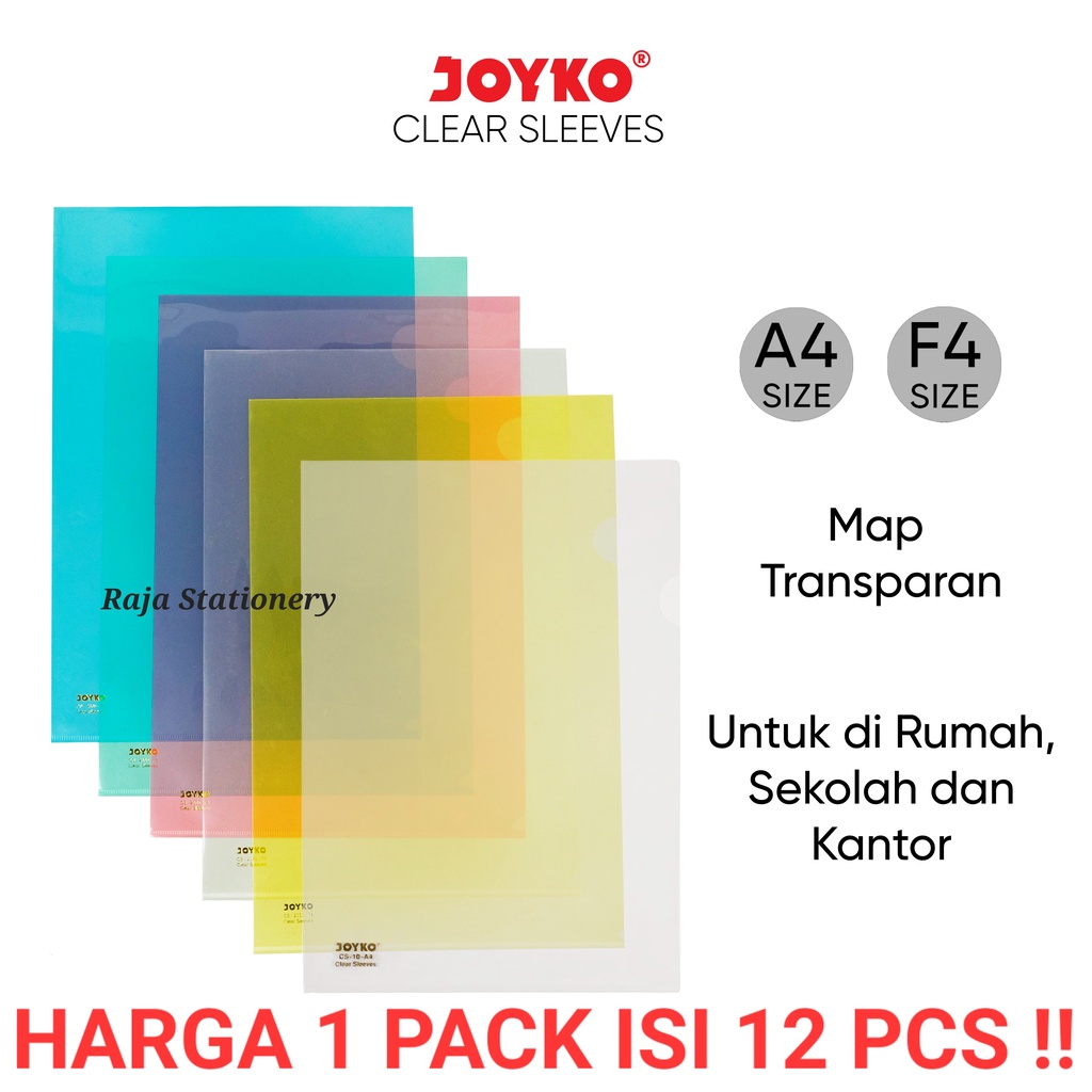 

JOYKO CLEAR SLEEVE A4 F4 MAP L FOLIO BENING TRANSPARENT JOYKO FOLIO FILE FOLDER LUSIN [12PCS]