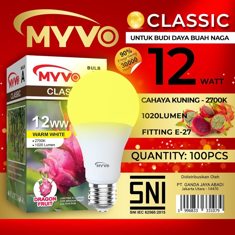 Myvo Led Bulb Cahaya Kuning Warm White 3 5 7 9 12 15 18 21 Watt Myvo Classic