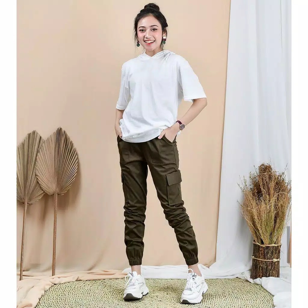 Celana Panjang Wanita Cargo Jogger Hypebeast Jumbo