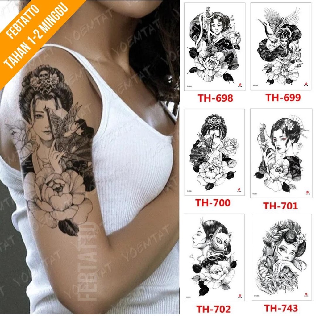 Tato Temporer Ukuran 21cmx15cm Motif Aesthetic Tatto Temporary Stiker Tato Halal Grosir Tato air motiif bunga, ghesia TH 700