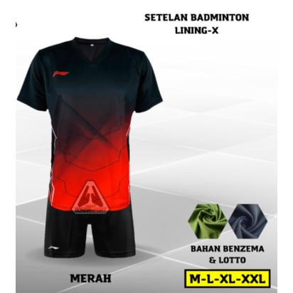 setelan jersey badminton / setelan LN X-hitam merah