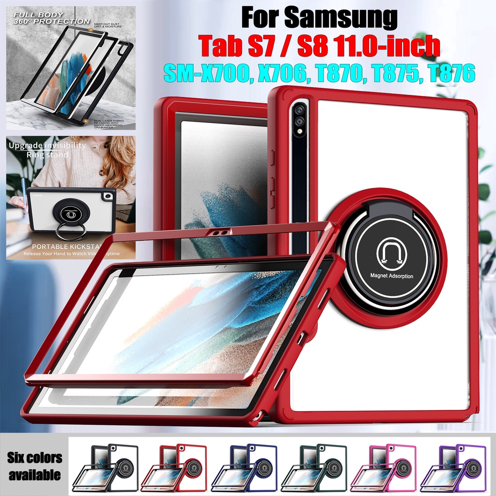 Untuk Samsung Galaxy Tab S8 S7 11.0 &quot;SM-X700 SM-X706 SM-X706B/U/N SM-T870 SM-T875 SM-T876B Fashion Tablet Case360° Rotating Stand Full Protection 2in1 Rangka Lepas Tutup Bening