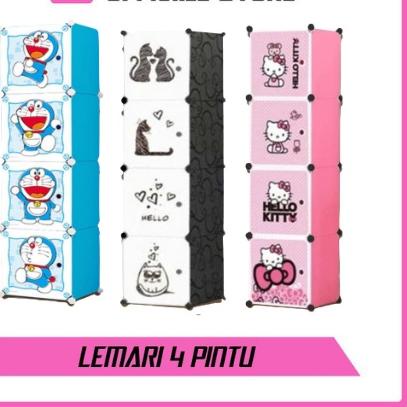 ⅍ Lemari Pakaian Plastik Portable 4 Pintu Serbaguna lemari karakter anak lucu hemat tempat lemari an