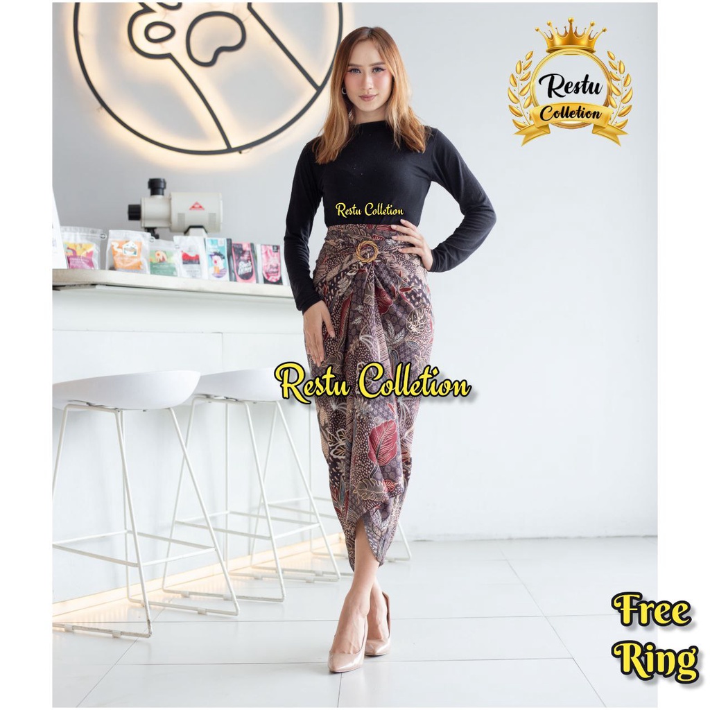 Restu Colletion / Rok Lilit Batik Wanita Premium Gold Foil / Sekar Nevy