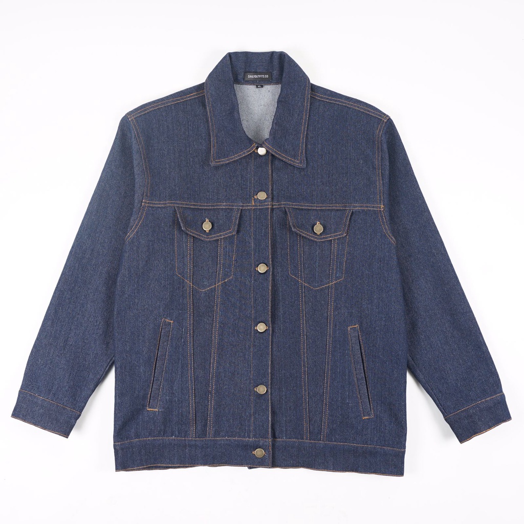 Daily Outfits Jaket Jeans Denim Pria Washed Jeans Biru Tua Unisex Bigsize Unisex Premium Quality