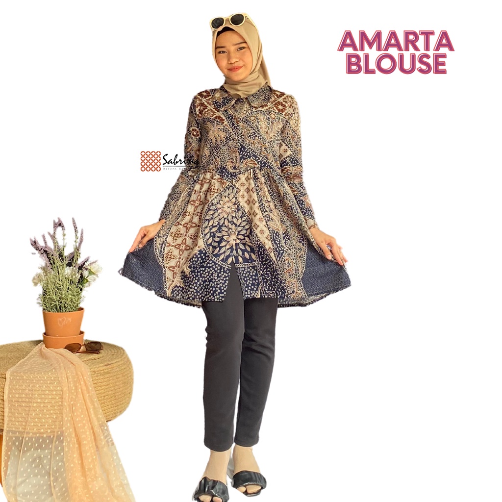 AMARTA BLOUSE Kemeja Atasan Batik Kerja Kantor Kondangan Wanita Kekinian Katun Modis Busui