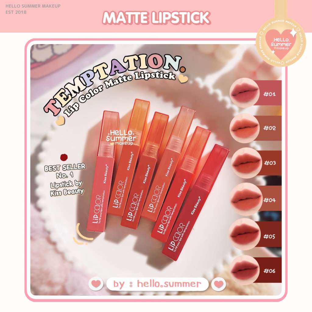 TEMPTATION Velvet Lip Color Matte Lipstick Kiss Beauty Thailand 3gr