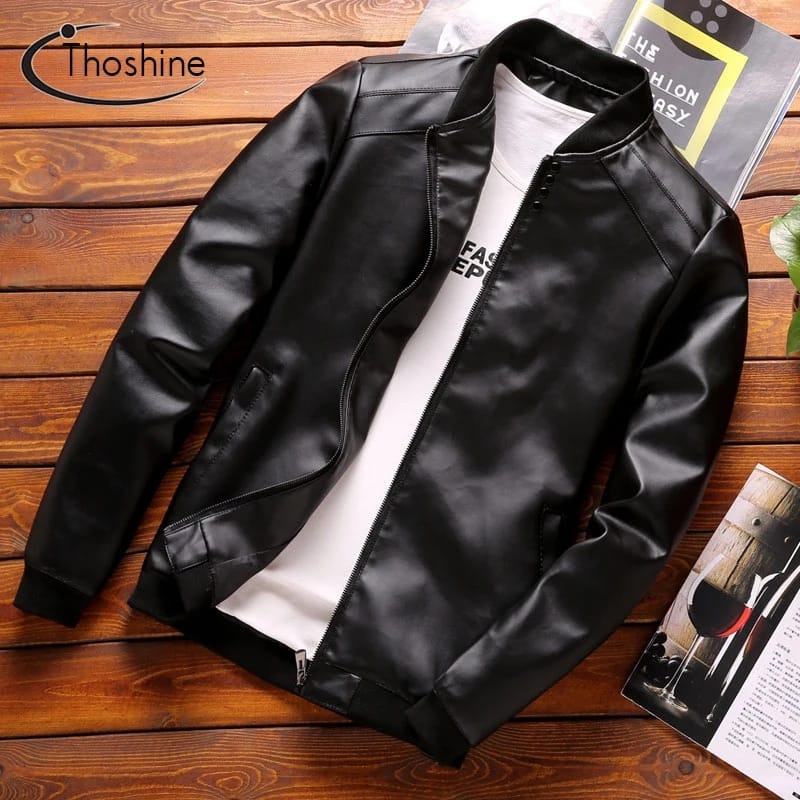 Jaket Bomber Pria Semi Kulit Sintetis Import Korea / Jaket Bomber Pria