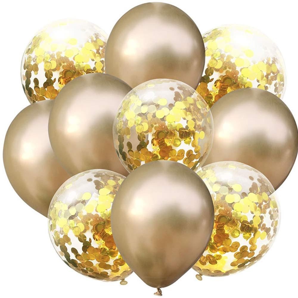 [10PCS] Balon Pesta Metalik Untuk Acara Ulang Tahun Aesthetic Keren Unik Warna Emas Transparan Manik-manik Gold Metallic Confetti Baby Shower Happy Birthday Party 12 Inch Bahan Berkualitas