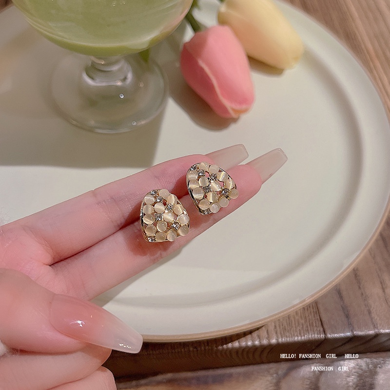 925jarum Perak Desain Baru Opal Anting Wanita Fashion Geometris Telinga Studs