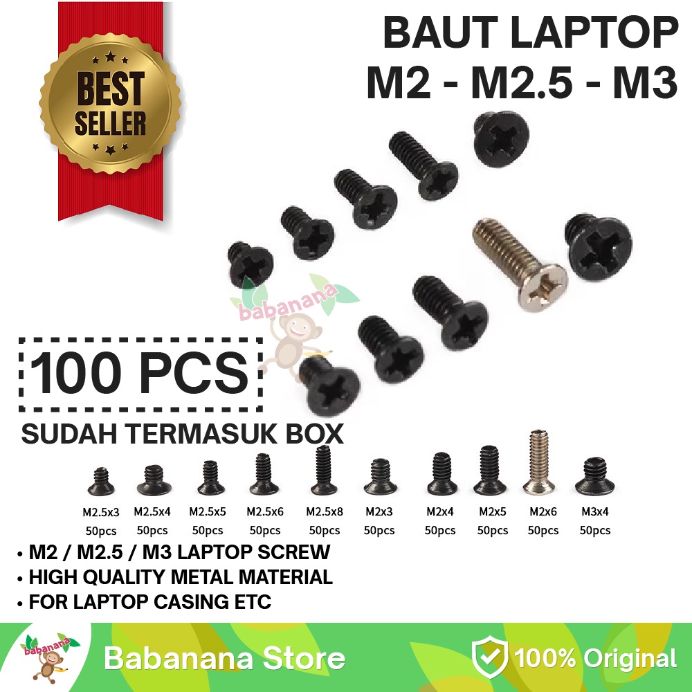 Baut Laptop 100Pcs Screw Kit Set Box computer Paket Lengkap Casing Sekrup Skrup 100 pcs