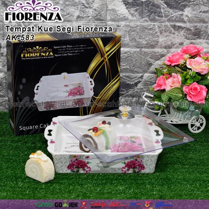 Tempat Wadah Piring Kue Segi Keramik Motif Bunga Fiorenza AK-583