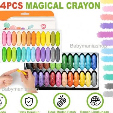 

♀ Magical Crayon 12 pcs 24 pcs Crayons Set Bayi Anak Peanut Yplus UK Mudah Dihapus Tidak Kotor Tangan ☄