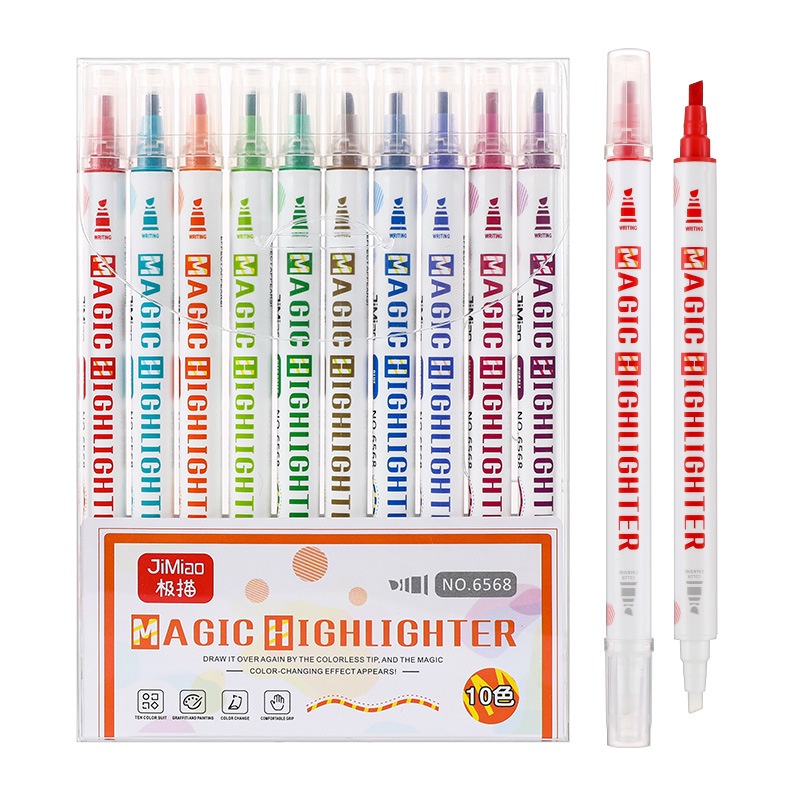 10pcs Marker Spidol Berujung Ganda yang Dapat Dihapus Spidol Pengubah Warna Spidol Kreatif Seni Lukisan Grafiti Pena Warna Pena Kantor Alat Tulis Kantor