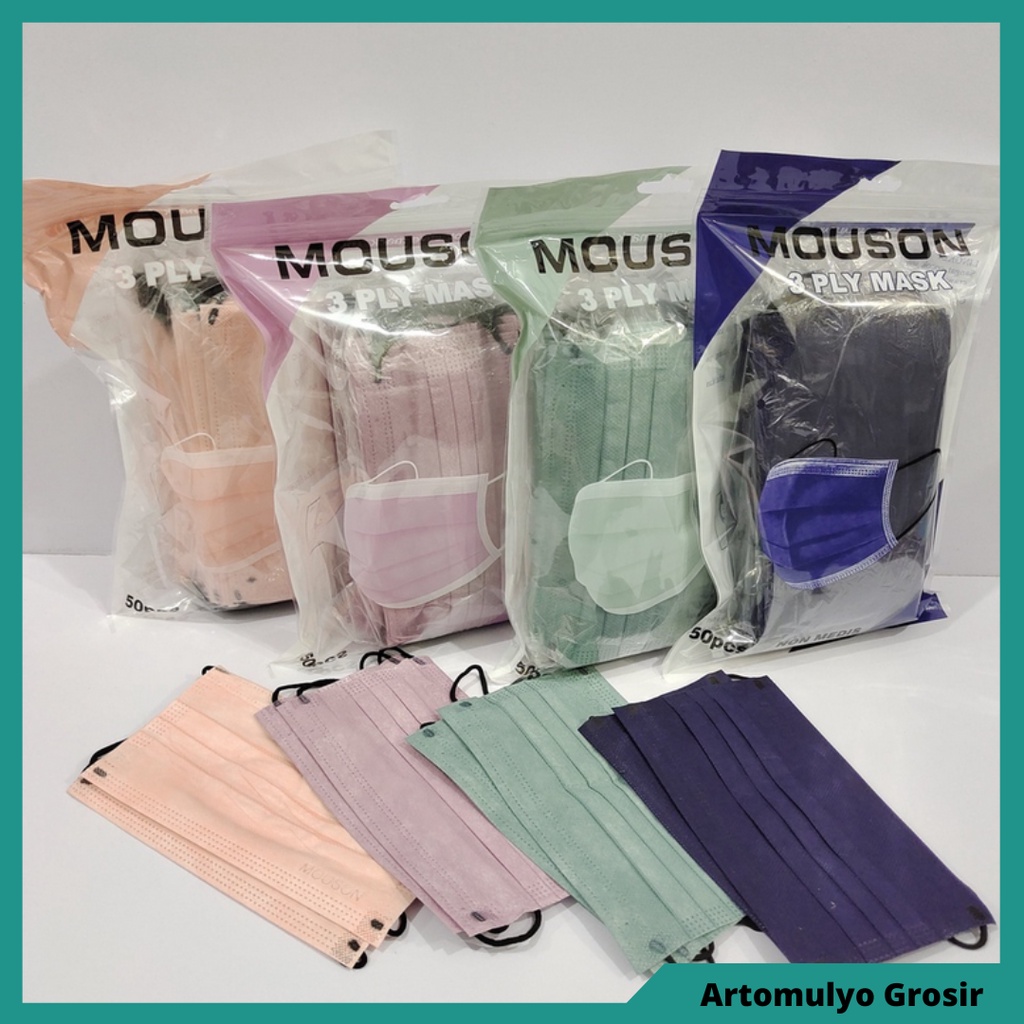 MASKER 3 PLY 3PLY EARLOOP HEADLOOP SHUMU MOUSON ORLEE ORLE ORLIIN CAREION ALKINDO DMS HIJAB BIRU HITAM ORIGINAL ISI 50 PCS ORIGINAL KEMENKES