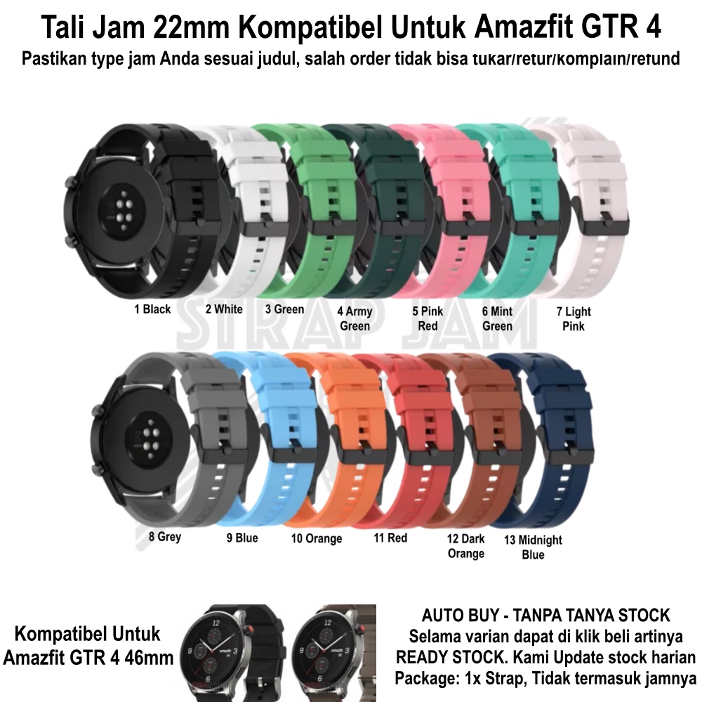 T2E 22mm Strap Smartwatch Amazfit GTR 4 46mm - Tali Jam Tangan Karet Rubber Keren