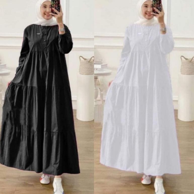[ART. 9468] midi dress hitam putih midi dress polos katun twill midi dress kondangan midi dress BUSU