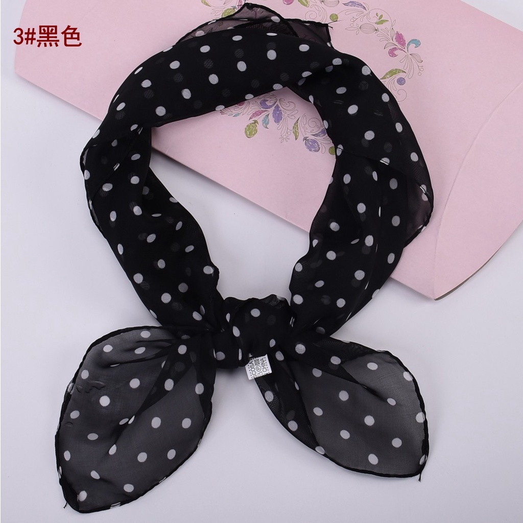 Syal Original  Musim Semi Dan Musim Panas Wanita Klasik Hitam Dan Putih Titik Gelombang 70 Persegi Kecil Syal Chiffon Printing Dot Korea Syal Syal Syal