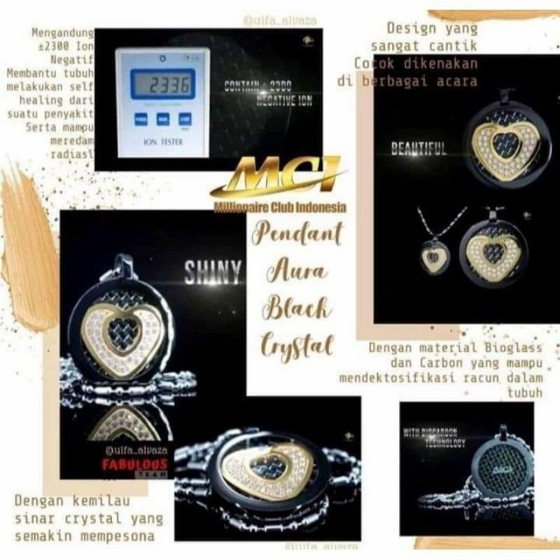 Aura heart black crystal mini diamond / kalung pendant MCI / kalung kesehatan MCI